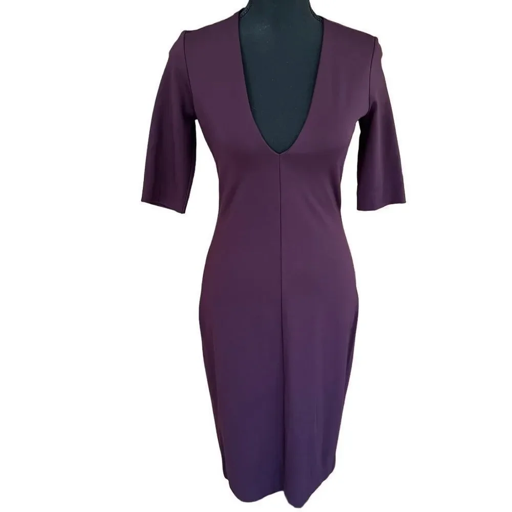 Babaton deep v bodycon knit plum midi dress size 2.